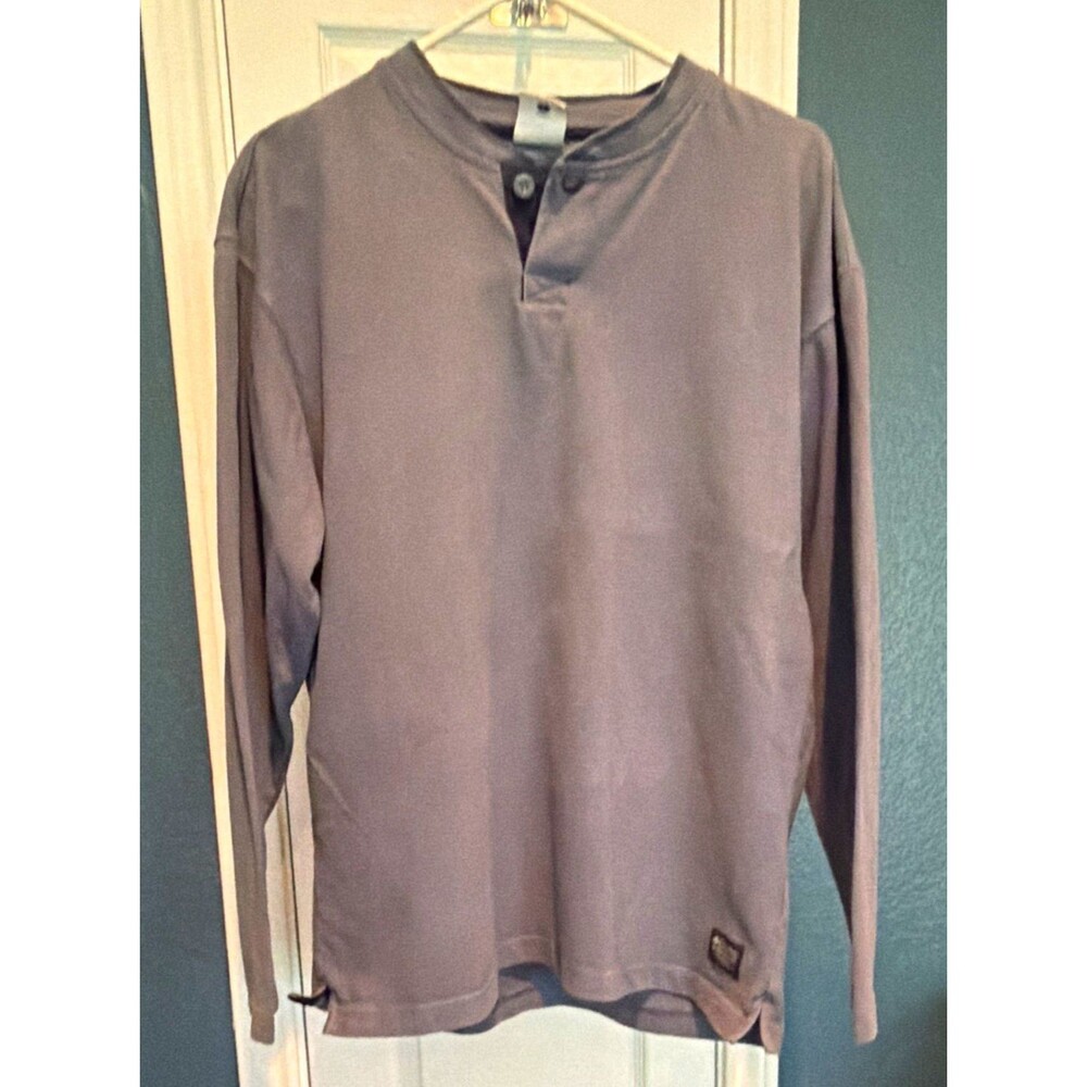 Columbia Men's Gray Long Sleeve Henley Button Cotton Knit T-Shirt Size L